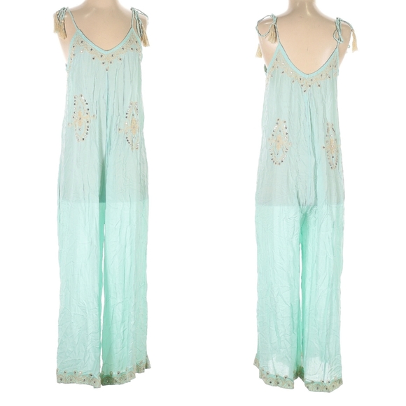 Bali Queen Breezy Jumpsuit - Summer Flowy Festival Dress Aquamarine Tassels - Picture 1 of 4